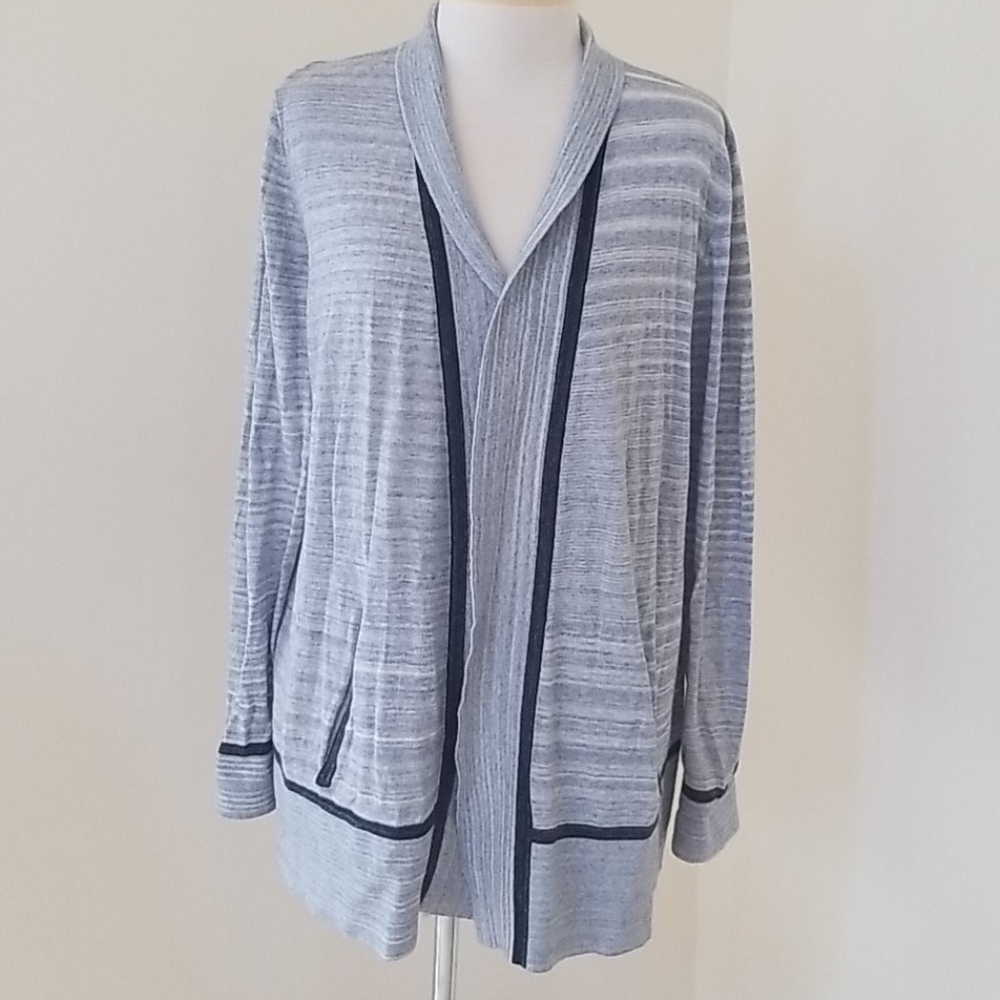 LOU & GREY Size XL blue combo cotton open cardigan